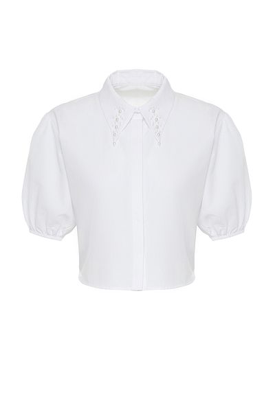 Trendyol Collection Poplin Woven Shirt White Pearl Detail - TPRSS24GO00010