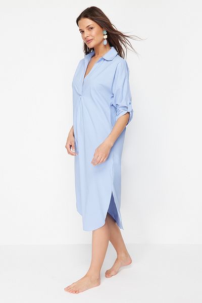 Trendyol Collection Rochie de plajă cu fantă țesută Midi albastră TBESS21EL3847