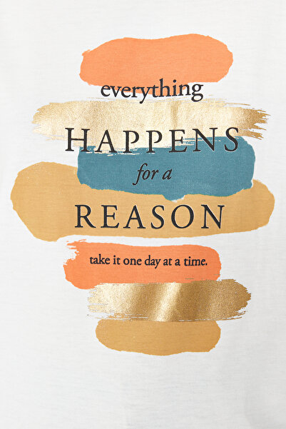 Trendyol Collection T-shirt z dzianiny o regularnym kroju i białej folii z nadrukiem TWOSS24TS00275