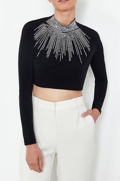 Edit by Trendyol Black Oversize Knitted Blouse TWOSS24BZ00611