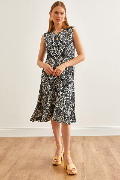 Olalook Kadın Şal Siyah Eteği Parçalı Örme Elbise ELB-19002105