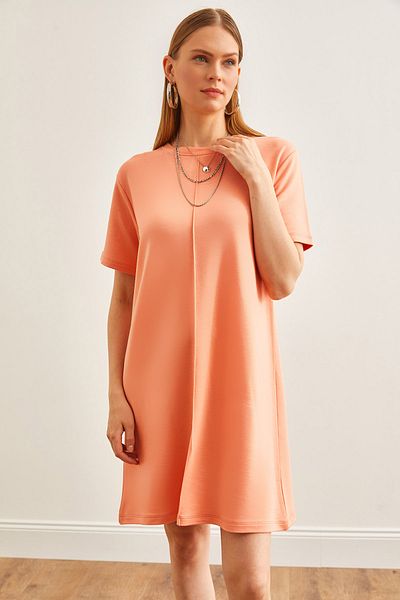 Olalook Lachsfarbenes Minikleid mit weicher Struktur und Nähten vorne für Damen ELB-19002087