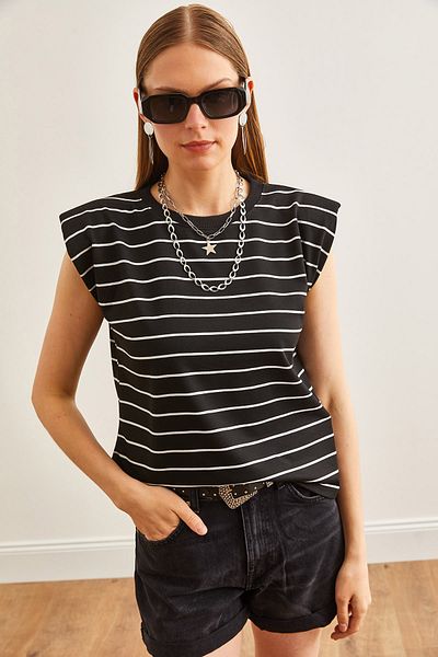 Olalook Dámské černé pruhované tričko TSH-19000816