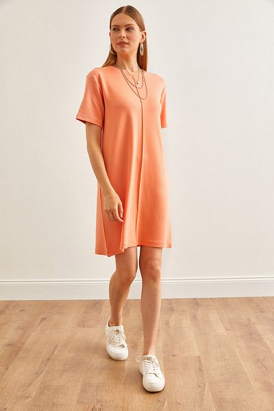 Olalook Lachsfarbenes Minikleid mit weicher Struktur und Nähten vorne für Damen ELB-19002087