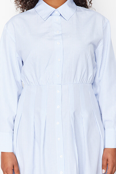 Trendyol Curve Μίνι φόρεμα πουκάμισο με μπλε ρίγες ποπλίνα TBBSS24AH00183