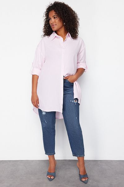 Trendyol Curve Light Pink Cotton Woven Beach Shirt - Relaxed Fit TBBSS24AX00015