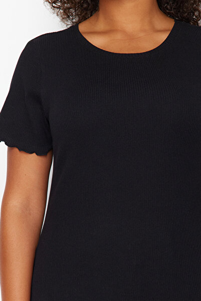 Trendyol Curve Černá košilka 100% bavlna žebrovaný pletený blůza větší velikosti Tbbss24Af00108