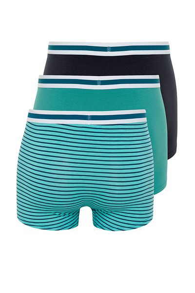 Trendyol Collection Green-Navy Blue Striped Cotton Boxer Set of 3 - TMNSS24BX00023