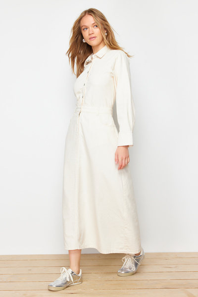 Trendyol Collection Джинсова сукня-сорочка екрю максі Modest TWOSS24EL00925