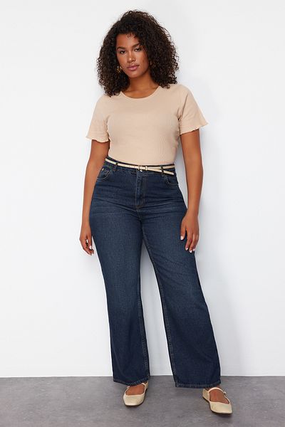 Trendyol Curve Marineblaue Straight Jeans mit hoher Taille - TBBSS24CJ00051