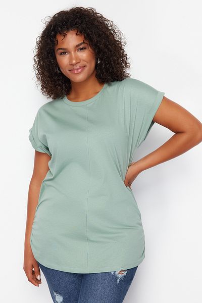 Trendyol Curve Mint 100% Cotton More Sustainable Stitching Detailed Knitted Blouse TBBSS24AF00087