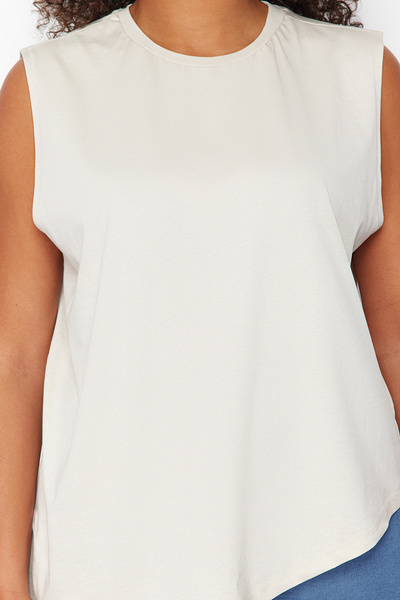 Trendyol Curve Stone 100% Cotton More Sustainable Asymmetrical Knitted T-shirt TBBSS24BF00052