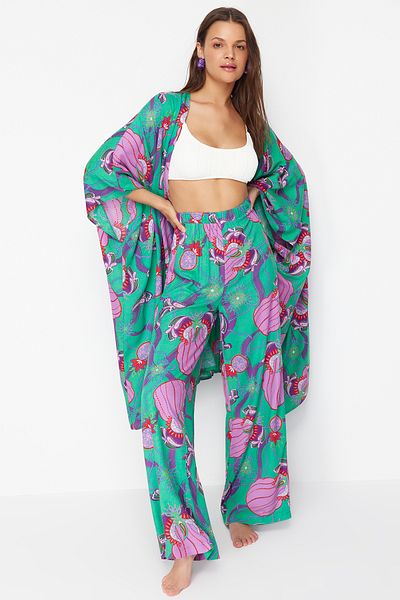 Trendyol Collection Etnikai mintás szőtt strandnadrág - TBESS24PL00018