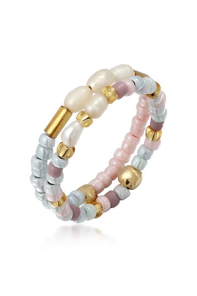 ELLI Ring Set Süßwasser-Zuchtperlen Glasbeads 925 Silber vergoldet