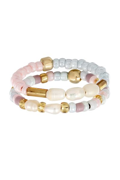 ELLI Ring Set Süßwasser-Zuchtperlen Glasbeads 925 Silber vergoldet