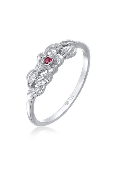 ELLI Ring Ring Blume Floral Synthetischer Rubin 925 Silber Vergoldet