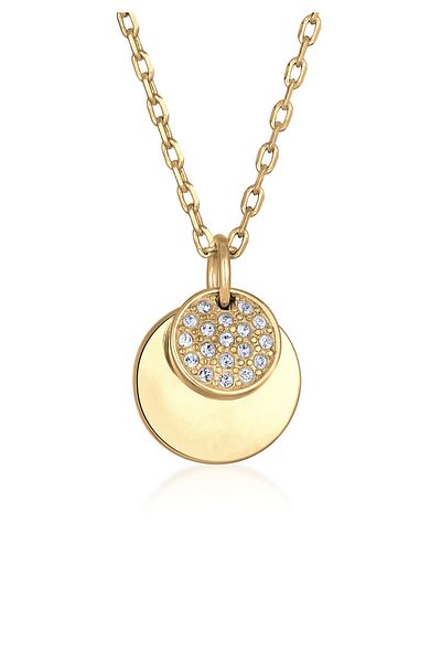 ELLI Halskette Damen Anhänger Plättchen Elegant Silberfarbend mit Kristallen
