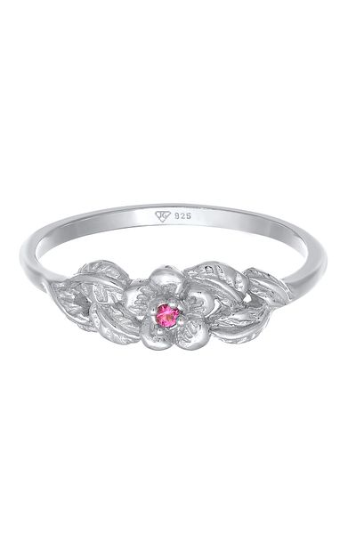 ELLI Ring Ring Blume Floral Synthetischer Rubin 925 Silber Vergoldet