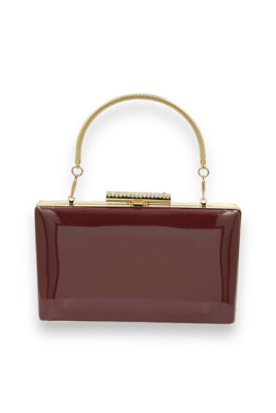 Borsetta Geantă de seară din piele lacuită burgundă cu mâner metalic - seară, henna, nuntă și invitație de bal