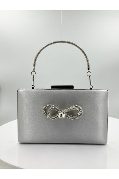 Borsetta Culoare Gri Argintiu Satin Cu Carcasa Argintie Piatra Argintie Geanta Rochie De Seara Geanta De Seara Portofoliu De Logodna Nunta