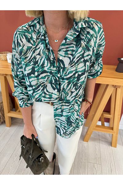 DUSOHOME Design de cămașă cu model verde