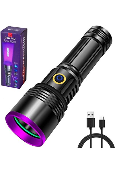 Micron 20W 365nm Profesyonel Güçlü Mor UV Işık El Feneri Evcil Hayvan İdrarı Tespiti, Para Kontrol feneri