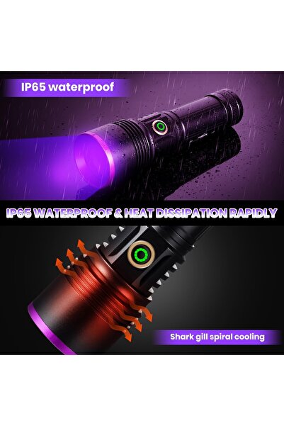 Micron 20W 365nm Profesyonel Güçlü Mor UV Işık El Feneri Evcil Hayvan İdrarı Tespiti, Para Kontrol feneri