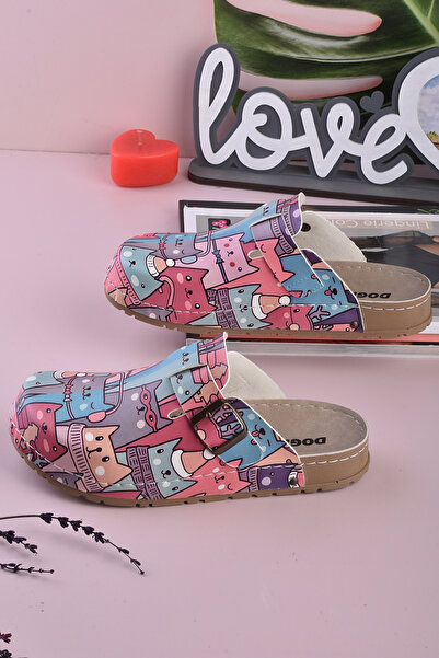 DOGİYE 8081 Colorful Toy Cats Printed Comfort Sabo Slippers