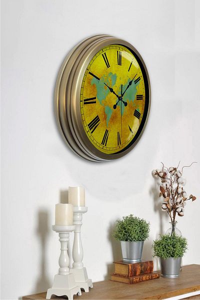 Kasva Concept Cadou 40 cm Ceas de perete cu hărți din metal antic
