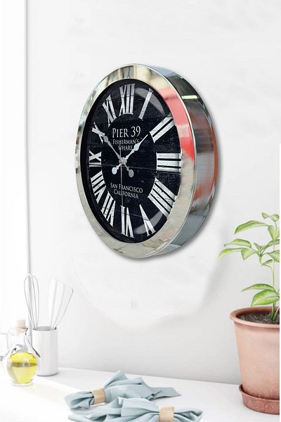 Kasva Concept Gift 36 cm Chrome Metal San Francisco Wall Clock