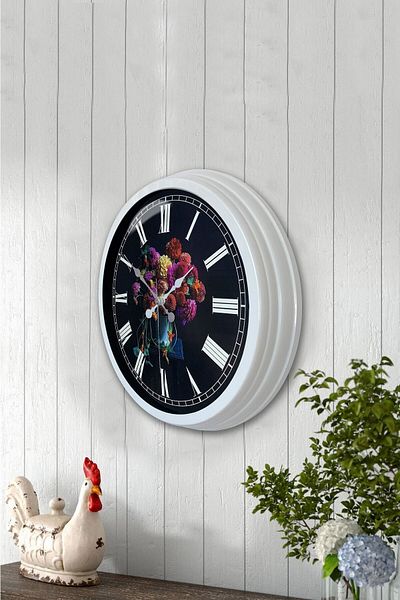 Kasva Concept Gift 40 cm White Metal Vase Flower Wall Clock
