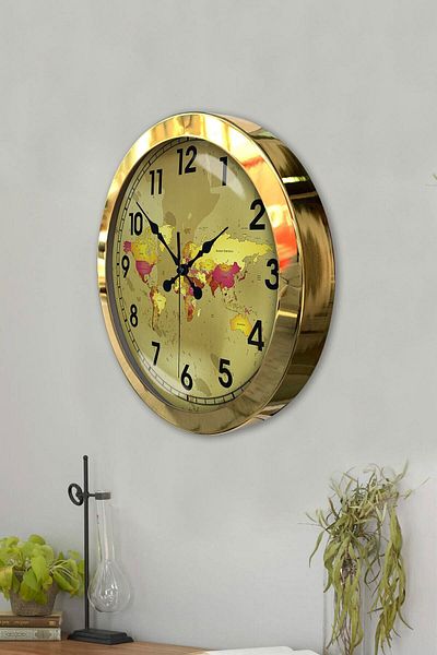 Kasva Concept Gift 36 cm Gold Metal Map Wall Clock
