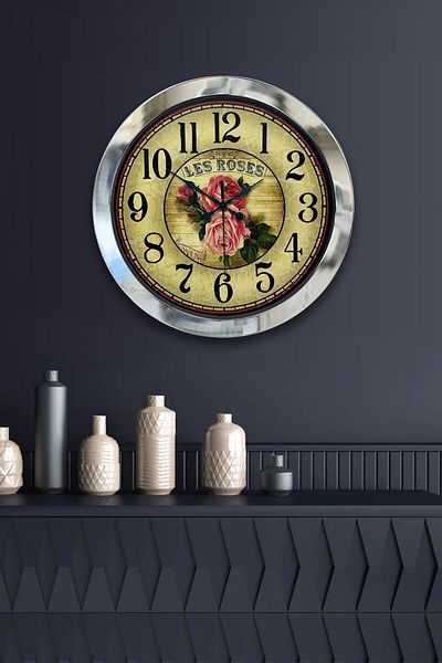Kasva Concept Gift 36 cm Chrome Metal Rose Wall Clock