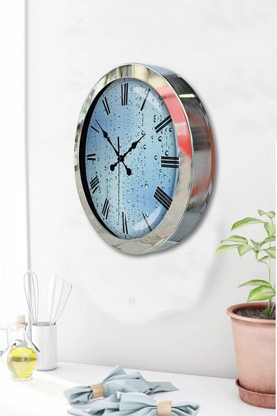 Kasva Concept 36 cm Chrome Metal Raindrop Wall Clock