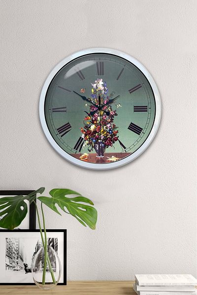 Kasva Concept Gift 40 cm White Metal Vase Flower Wall Clock