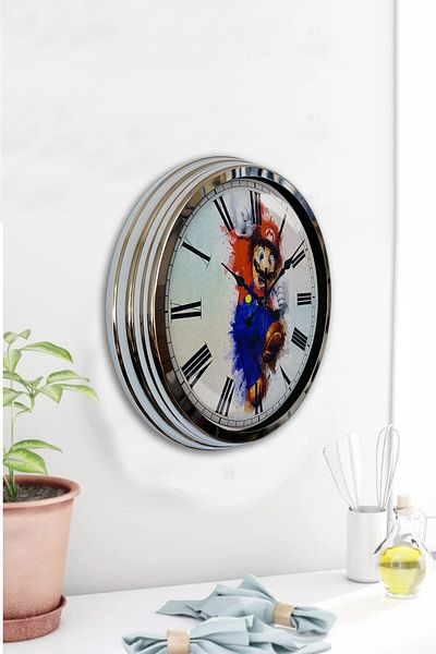 Kasva Concept Gift 40 cm Chrome Metal Mario Wall Clock