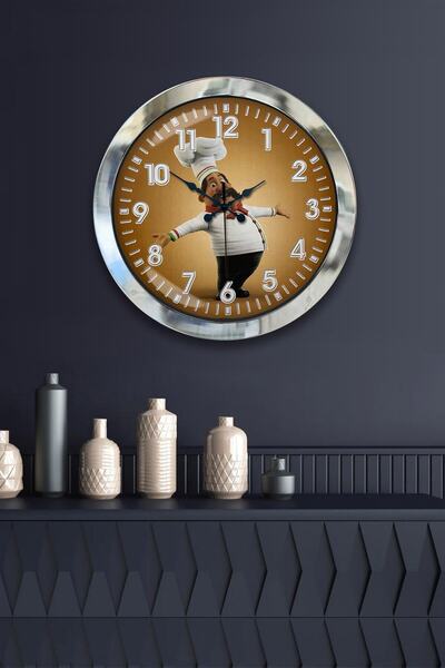 Kasva Concept هدية ساعة حائط مطبخ معدنية من الكروم مقاس 36 سم