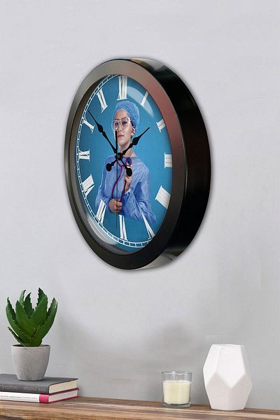 Kasva Concept Gift 36 cm Black Metal Nurse Wall Clock