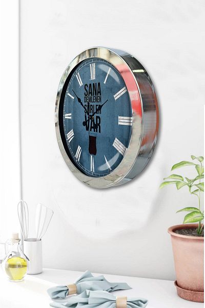 Kasva Concept Gift 36 cm Chrome Metal Tea Wall Clock