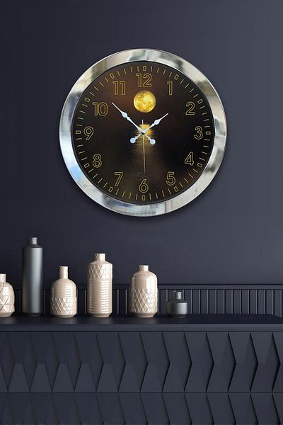 Kasva Concept Gift 36 cm Chrome Metal Night Wall Clock
