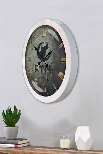 Kasva Concept Gift 36 cm White Metal Bozkurt Turkish Wall Clock