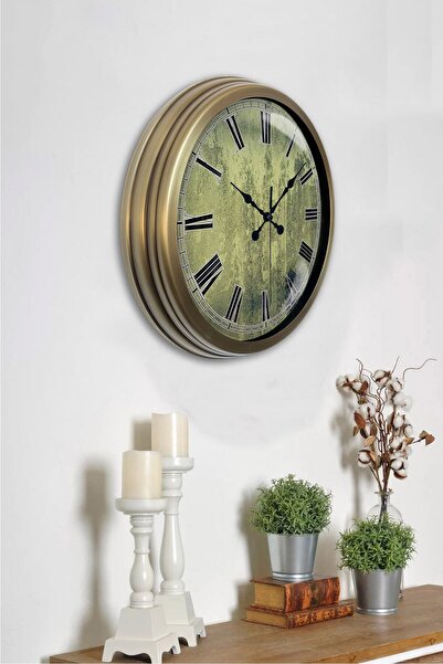 Genel Markalar 40 cm Eskitme Metal Yeşil Desen Duvar Saati