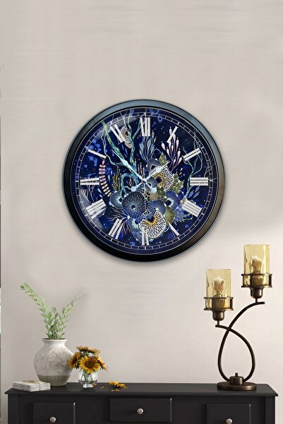 Kasva Concept ساعة حائط رخام جديدة معدنية سوداء مقاس 40 سم