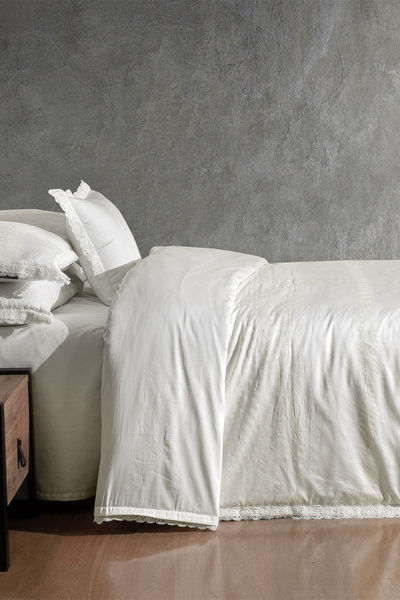 Sarev Perry White Double Duvet Cover Set - 100% Cotton Satin, "300 TC"