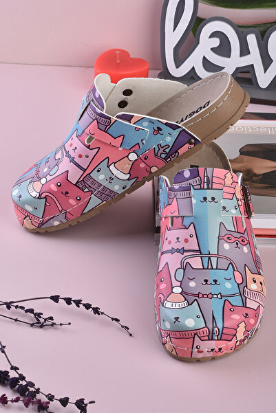 DOGİYE 8081 Colorful Toy Cats Printed Comfort Sabo Slippers