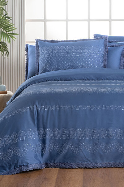 Sarev Perry Blue Double Duvet Cover Set - 100% Cotton Satin, "300 TC"