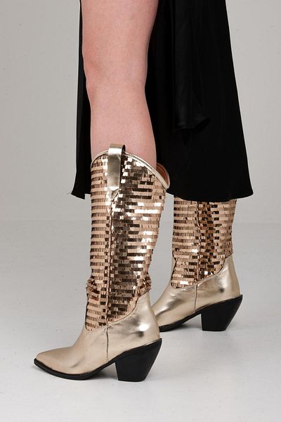 Sibel Durmaz Angel Gold Sequin Sequin Dallas Boots