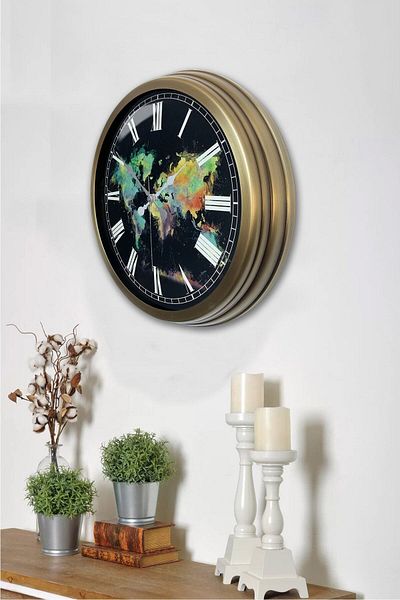 Kasva Concept 40 cm Tumbled Metal Map Wall Clock