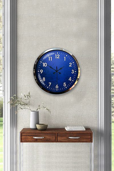 Kasva Concept Gift 40 cm Chrome Metal Blue Wall Clock