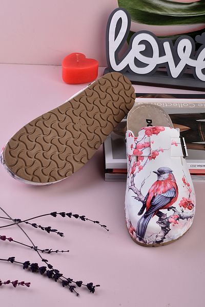 DOGİYE 8077 Πολύχρωμες παντόφλες Comfort Sabo με στάμπα πουλιών